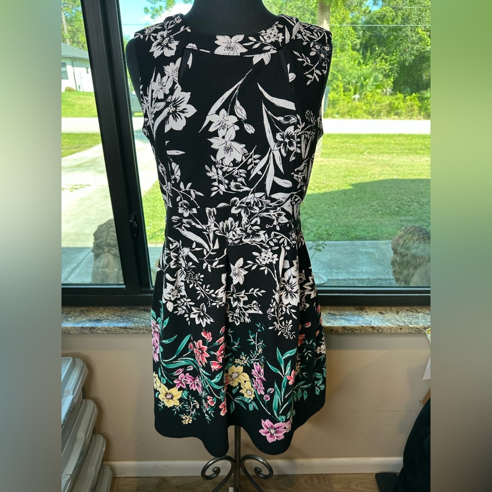Enfocus Studio Black Pink Pleated Sleeveless Dress Plus Woman size 14